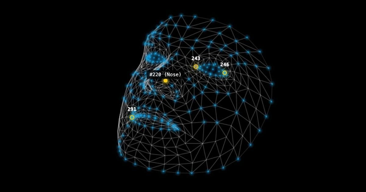 MediaPipe Face Mesh landmark points on a human face